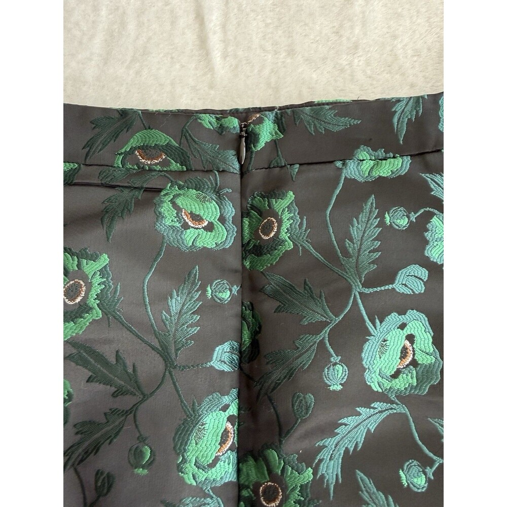 J.CREW Women's Black/Green Floral Jacquard A-Line Short Zip Skirt Size 12 - Picture 6 of 7